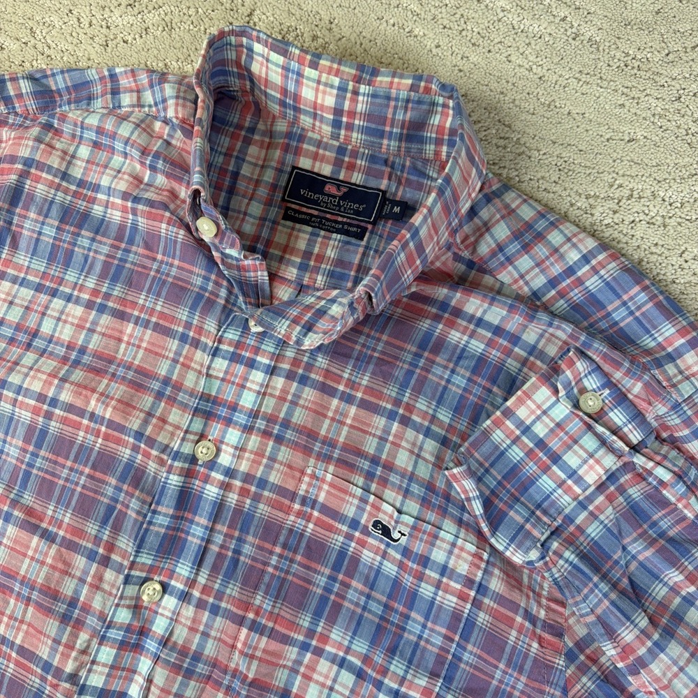 Men's Vineyard Vines Classic Fit Tucker Shirt Medium Blue/Pink Plaid Long Sleeve